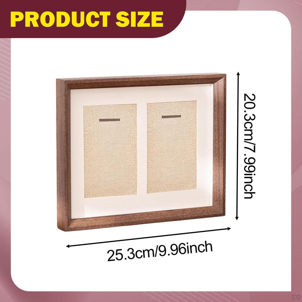 Double Medals Display Case Box Gifts Tabletop Decor Collectible Photo Frame Wood for Patches Runners