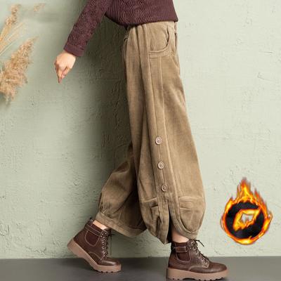 Winter Corduroy Split Velvet Harem Pants Vintage Baggy Warm Women Pantalones Casual High Waist Plush Thick Ankle-length Trousers