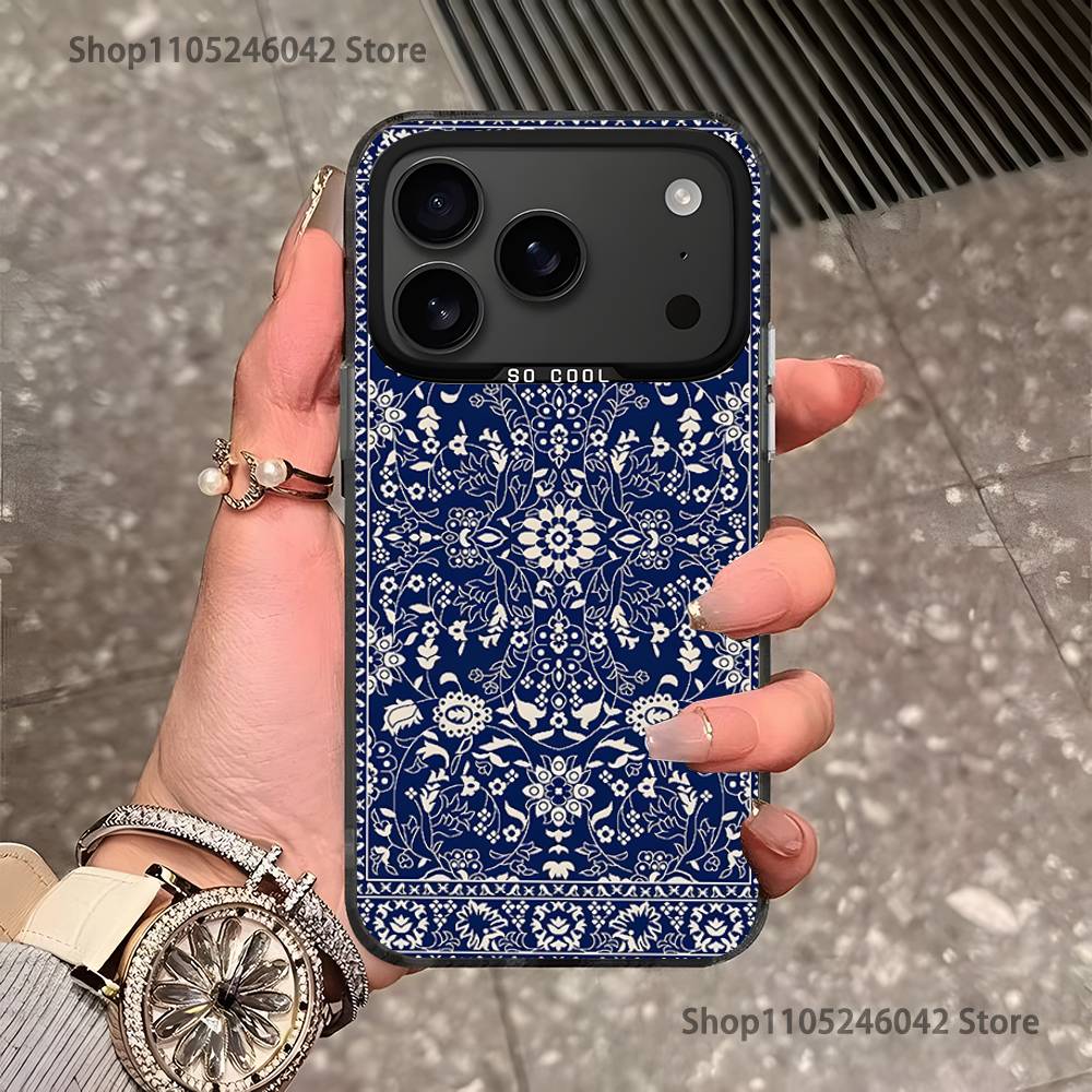 Persian Carpet Floral Pattern Black Matte Shockproof CoverPhone Case For iPhone 17,16,15,14,13,12,11,Pro,XS,Max,Plus,Mini,SE4,E
