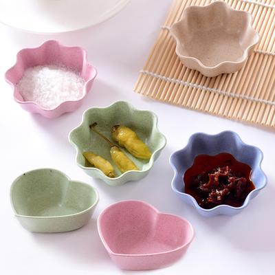 Seasoning Dishes Saucer Wheat Straw Tableware Heart Flower Round Shape Home Restaurant Kitchen Sauce Snack Fruit Candy Plate
