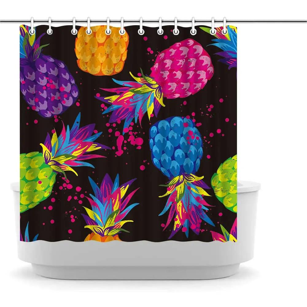 Pineapple Fruit Tropical Shower Curtain For Bathroom Decor Summer Green Leaves Blue Yellow Printed Fabric Waterproof With Hooks