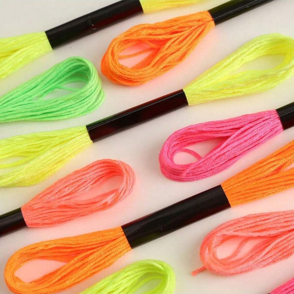 12pcs Cross Stitch Embroidery Floss Dyeing Line Threads Fluorescent DIY Weave Bracelet String Sewing Threads For Embroidery