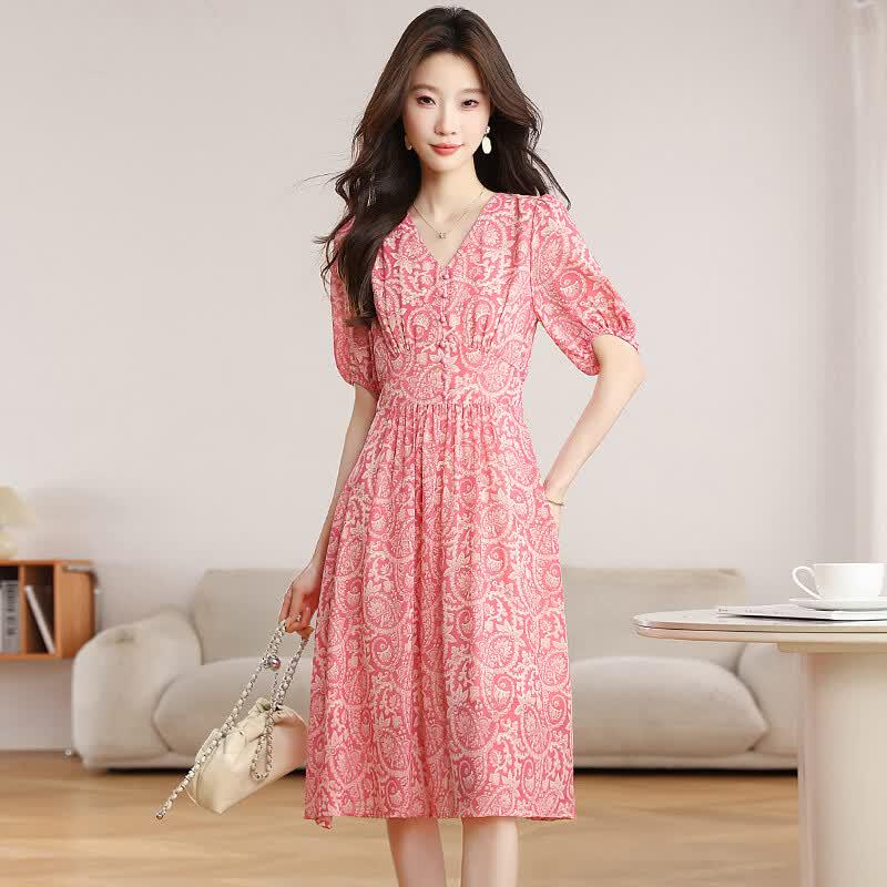 La Chapelle Pink Floral A-Line Chiffon Dress 2XL