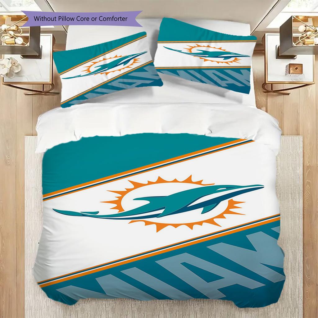 Miami Dolphins Football Spirit Three-piece Set(1 * Duvet Cover + 2 * Pillowcase, Without core)Bedding Set Duvet Cover and Pillowcase