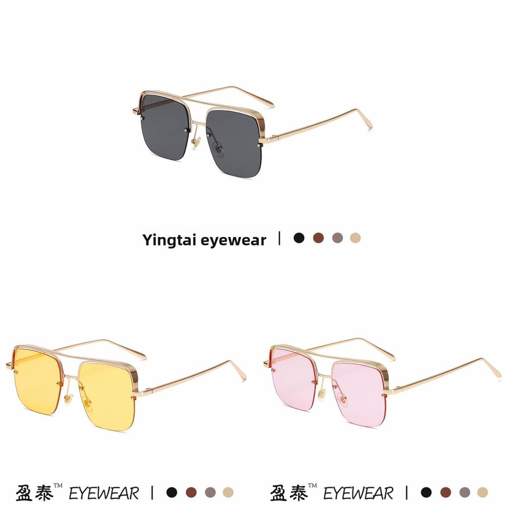 Half Frame Square Ocean Glasses With Pink Lenses For Fashionable Outdoor Wear