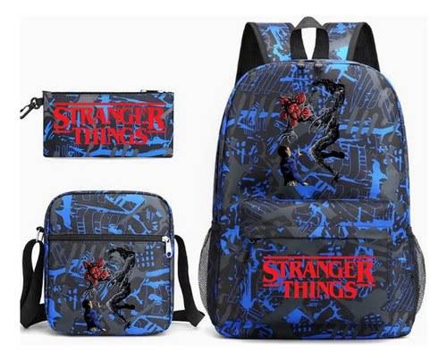 3 Piece School Backpack Set for Students Large Capacity Oxford Cloth Schoolbag with Shoulder Strap and Pencil Case