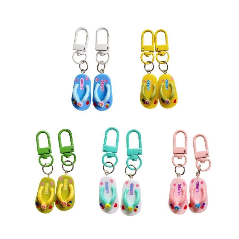 Small Flip Flop Keychain Cute Shoe Pattern Key Rings Resin Texture Assorted Colors Key Holder Suitable for Women Boy