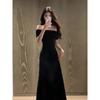Royal Sister Style Sexy Off-the-shoulder Short-sleeved Dress Women's 2026 Summer New Slim-fitting and Thin One-word Collar Long Skirt