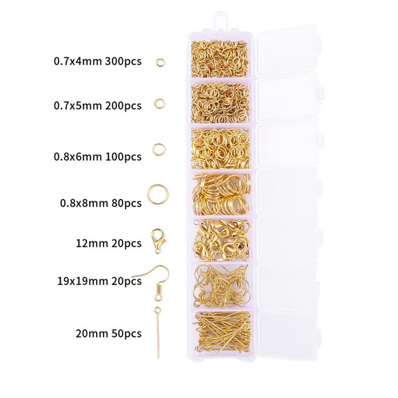 Zestaw do tworzenia biżuterii DIY: Pudełko 7-przegródkowe z zapięciami typu karabińczyk ze stopu, szpilkami w kształcie 9 i haczykami do uszu