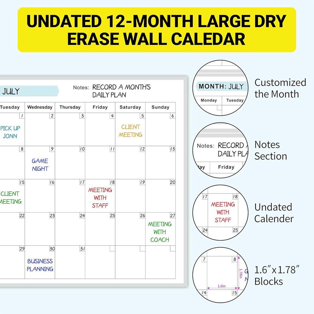 Cross-Border Erasable Yearly Calendar Planner - Undated English Work & Meeting Record