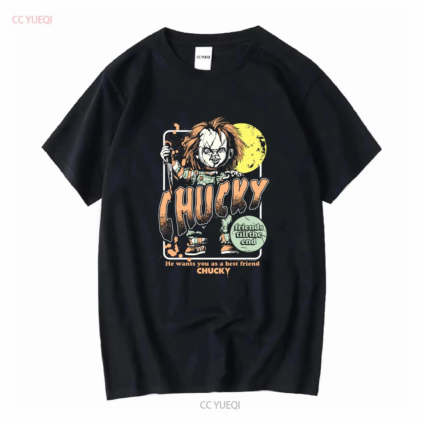 Childs Play Chucky Horror Movie Men s T Shirt Friends Till The End Black Cotton long or short sleeves vintage Washed Soft S