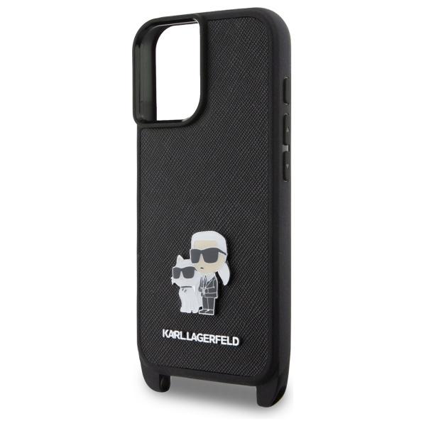 Karl Lagerfeld Klhcp16Ssakcpbk Iphone 16 6.1 Czarny/Black Hardcase Saffiano Karl&Choupette Metal Pin Cbdy Strap