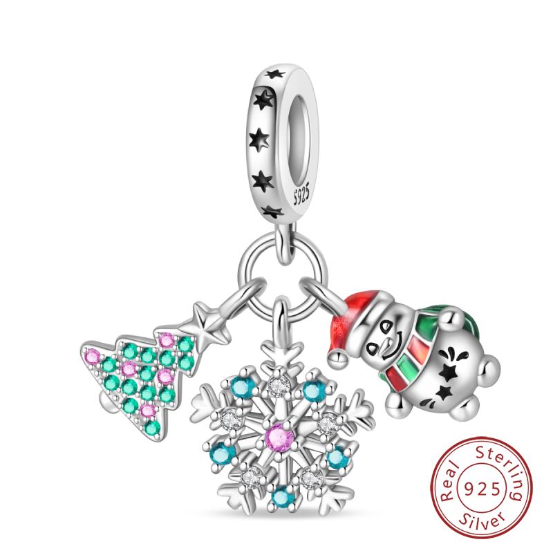 Original Copper Charms Beads Winter Snowflake Snowman Igloo Penguin Pendant Fit Bracelet Women Jewelry Gift