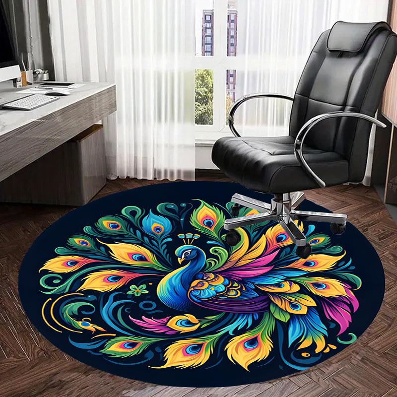 1pc Office Carpet Chair Mats Colorful Peacock Feather Mandala Perfect for Decorating Office Chairs, Living Rooms, Or Bedrooms