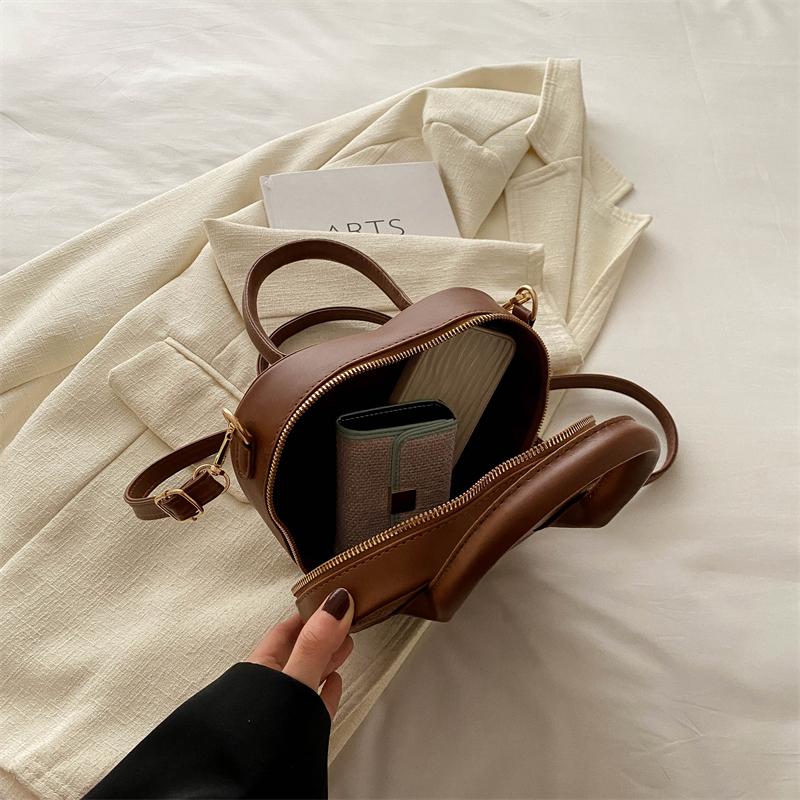 

Apple Shape Shoulder Bag Stone Pattern Satchel Crossbody Purse PU Leather Shoulder Purse Zip Around for Women світло-коричневого кольору