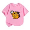 Kids Boys Girls 100% Cotton Crew Neck Short Sleeve T-Shirt, Cute Cartoon Orange Chainsaw Dog Wrapped in Christmas Lights Pattern Casual Soft Summer Te