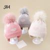 Cute Pom Knit Hat Kids Winter Hat, Warm Soft Pompom Cozy Gift for Children Heart Pattern, Earflap Boys Girls Toddlers Breathable
