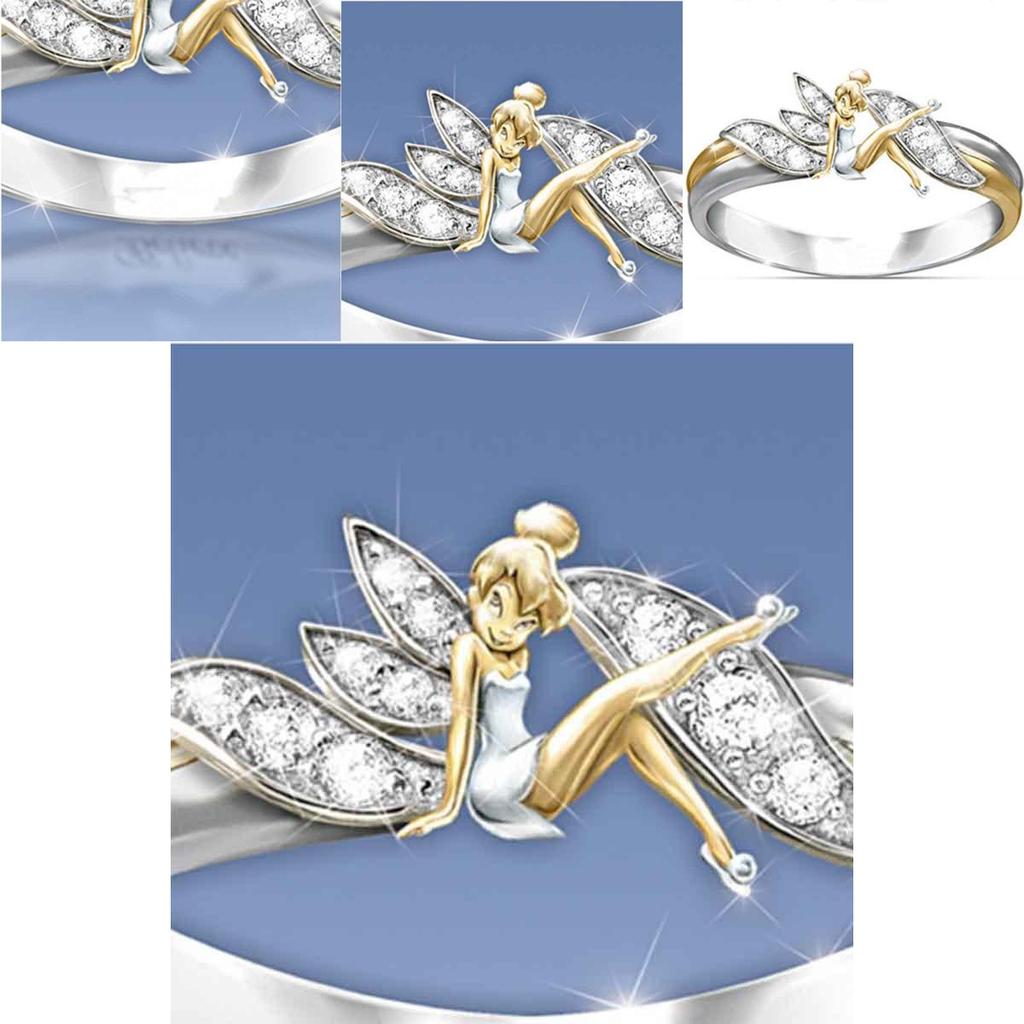 Exquisite Fantasy Flower Fairy Elf Cubic White Gold Plating Two-toned Wedding Ring Jewelry For Women