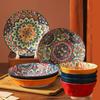 Bohemian Ceramic Plate 7-piece Set Cross-border High-value Plate Household New Dessert Plate Underglazed Plate Spaghetti Bowl