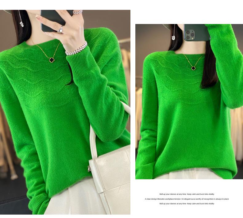 2023 Round Neck Casual Wool Sweater for Women - Spring, Autumn, and Winter Loose Knit Base Layer