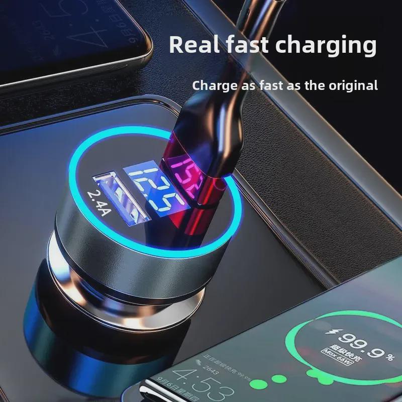 Super Fast Dual-port Car Charger with Cigarette Lighter Conversion Plug for Mobile Phones