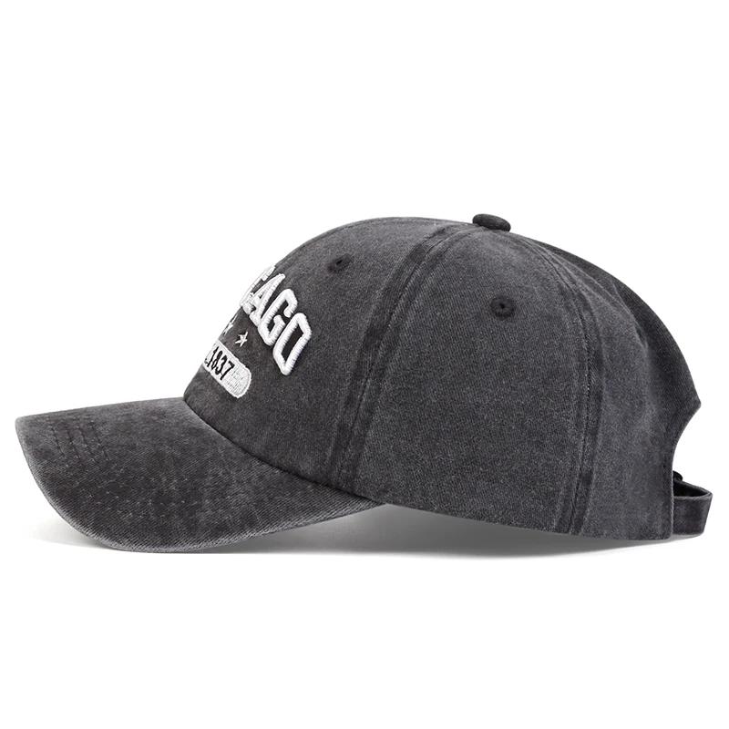 Unisex CHICAGO Letter Embroidery Wash Baseball Caps Spring and Autumn Outdoor Adjustable Casual Hats Sunscreen Hat Sports Cap
