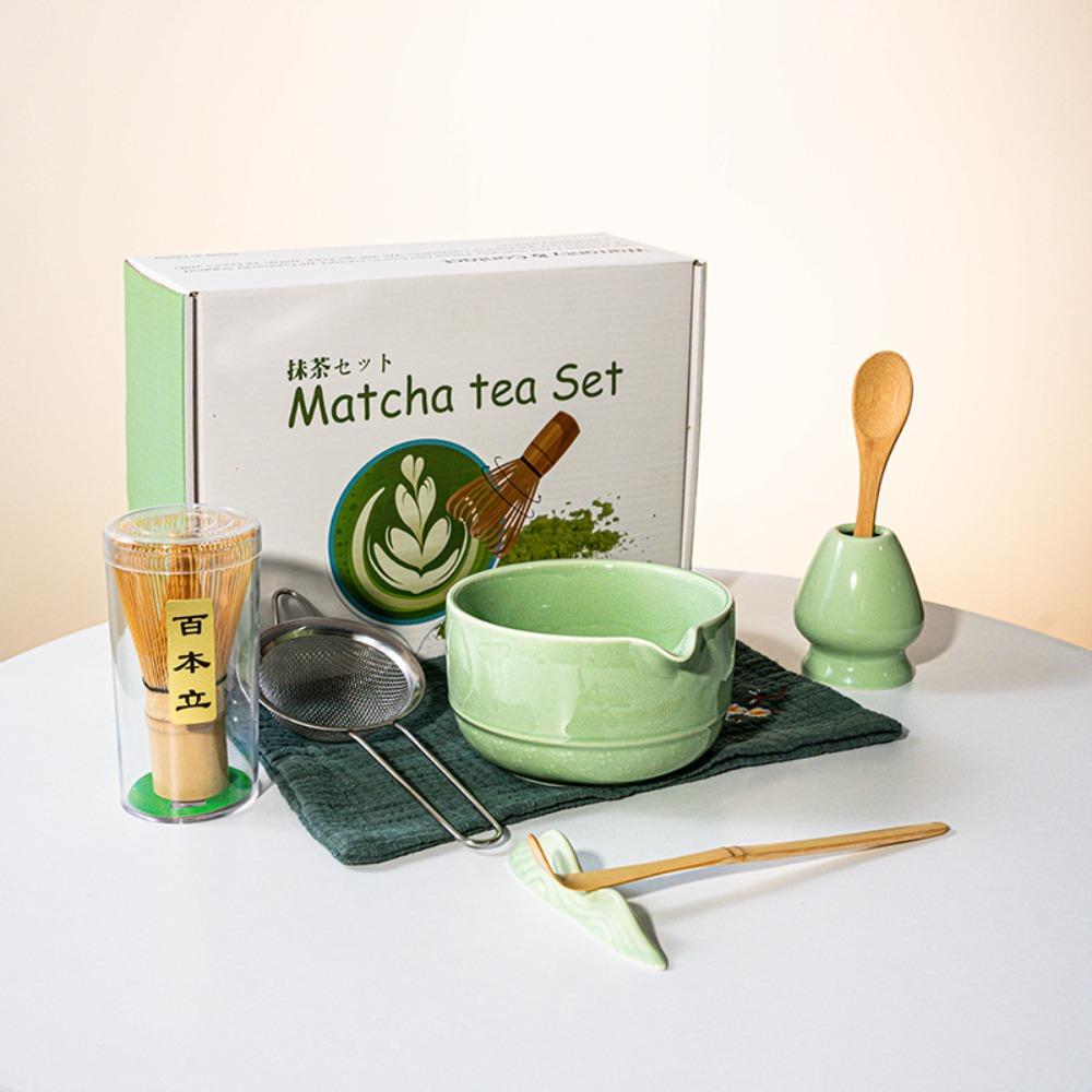 5/8Pcs Ceramic Matcha Bowl Set Reusable with Pouring Spout Green Tea Brewing Cup Japanese Matcha Set