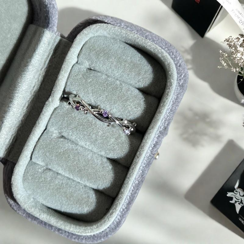 French Light Luxury Cross-Color Mixed Zircon Rose Open Ring Ring Women S Niche Premium Thorn Ring Adjustable opening