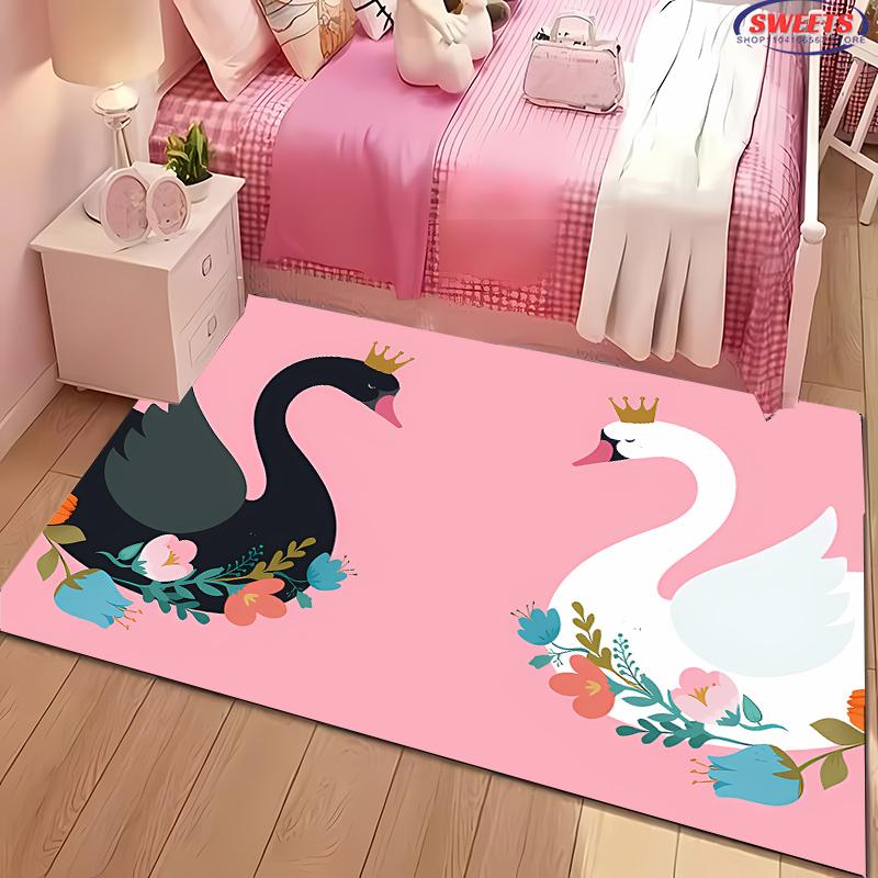 3D Printing Cute Swan Large Area Carpet for Living Room Cartoon Children's Bedroom Sofa Doormat Kitchen Floor Rug Anti-slip Mat