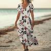 Fashion Women's Summer V-Neck Short Sleeve Floral Print Beach Dress