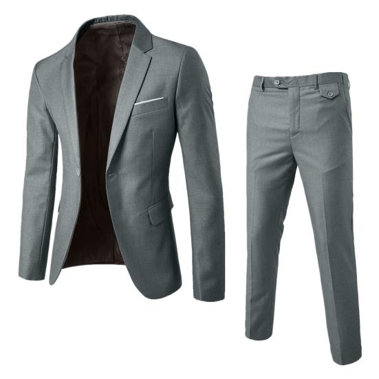 Yousheng 2Pcs/Set Men Suit Lapel Long Sleeve 3D Tailored Suit Coat Mid-rise Solid Color Long Pants Set Wedding Party Business Suit