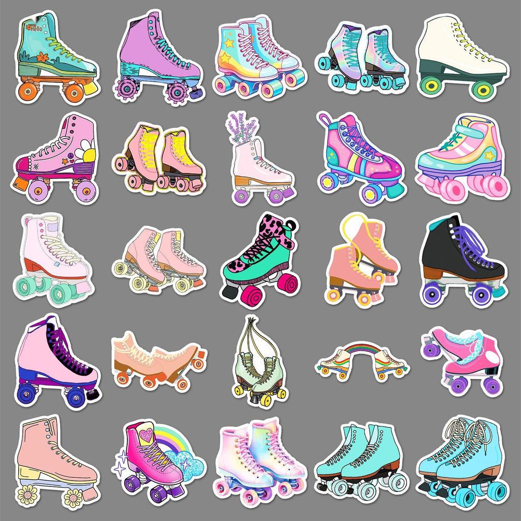 50 Colorful Cartoon Roller Skate Waterproof Stickers for Laptops, Water Bottles, and Notebooks