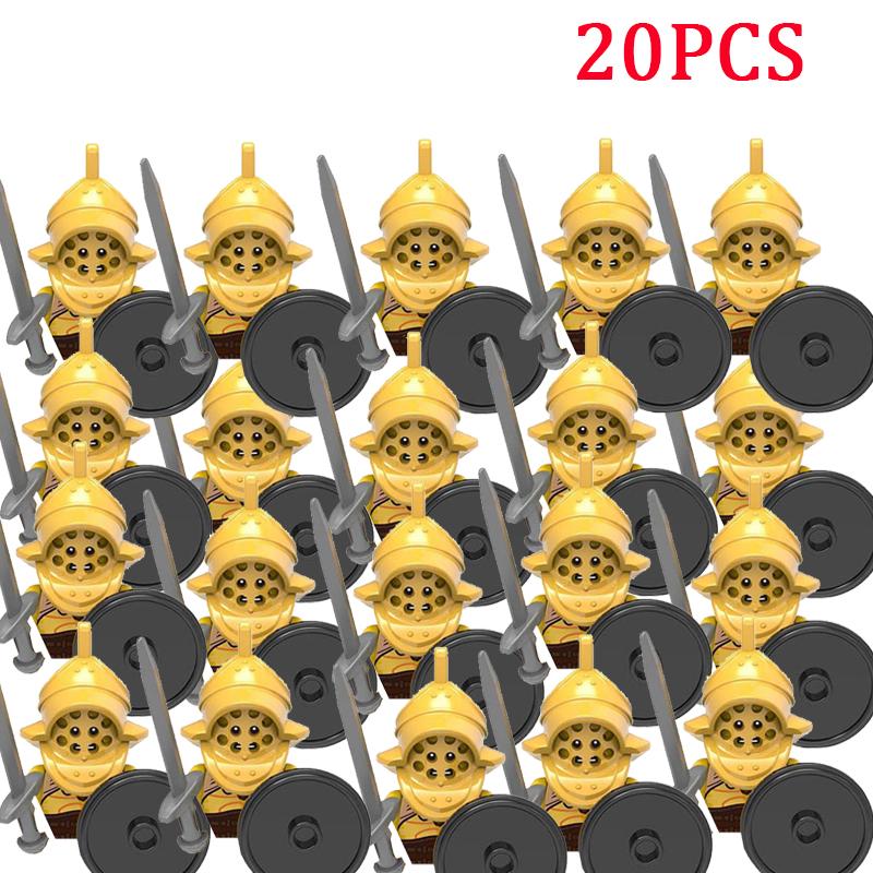 Set militari medievali Action figure Blocchi da costruzione Mattoni Cavaliere romano Soldato spartano Elmo Spada ArmiGiocattoli per bambini