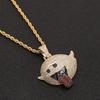 European and American Hip-hop Style Funny Face Tongue Sticking Pendant, Copper Inlaid with Zircon, Micro Inlaid with Diamonds, Trendy Hip-hop Necklace
