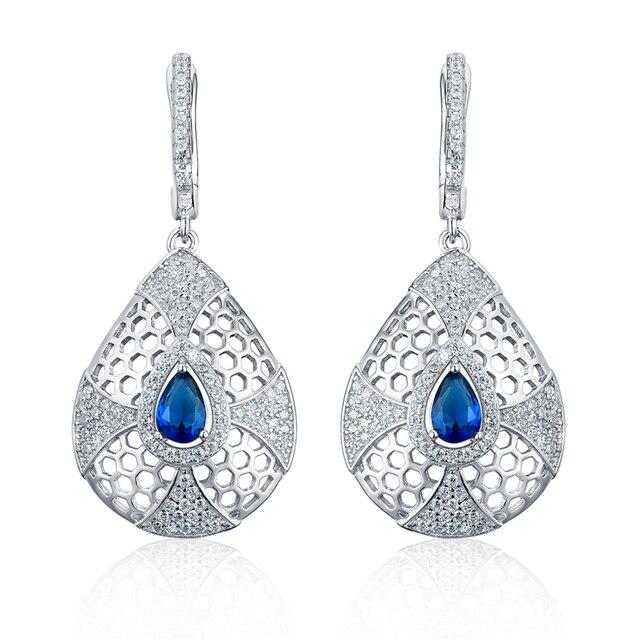 

Созданные синие сапфировые полые серьги-клипсы в форме капли воды для женщин, ювелирные изделия, настоящие серьги из стерлингового серебра 925 пробы