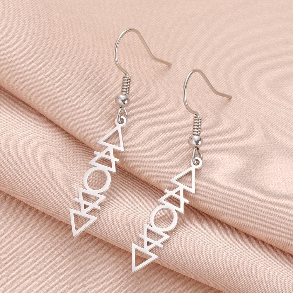 Dawapara Element Symbols Drop Earrings Planetary Fire Earth Water Air Symbols Alchemical Charm Stainless Steel Jewelry