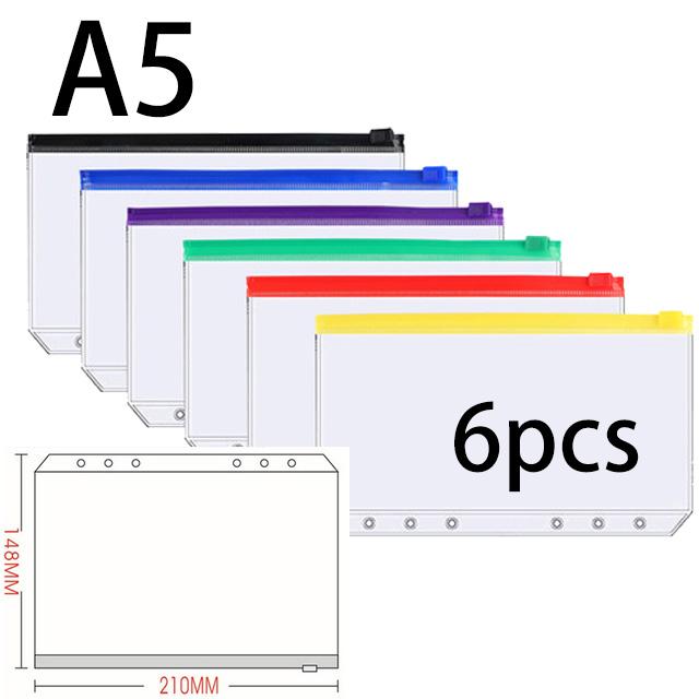 

A5 A6 A7 Цвет 6 шт. Карманы для переплетов Папки на молнии для 6-кольцевой папки для тетрадей Водонепроницаемый ПВХ лист Карман для хранения документов