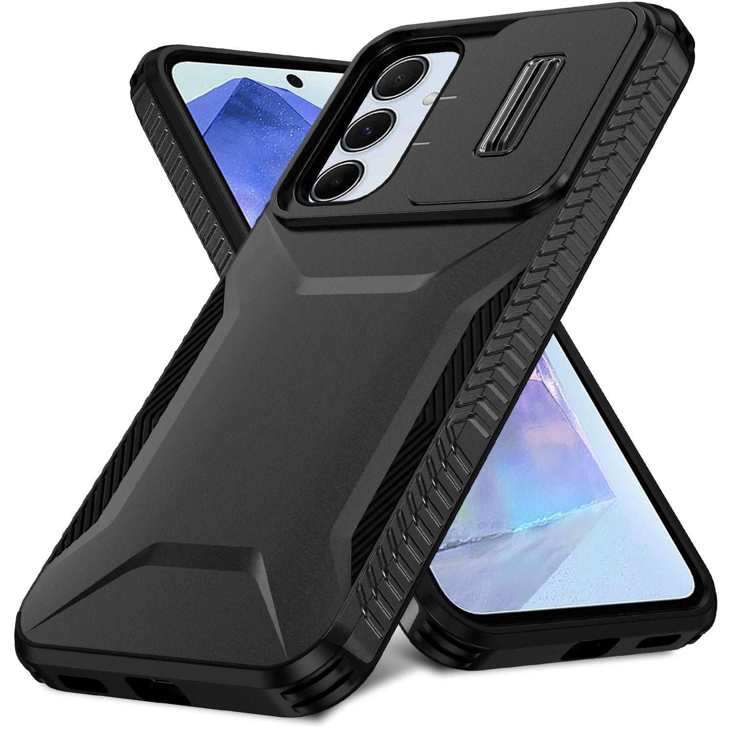 

For Samsung Galaxy A55 5G Case Slide Lens Cover Design TPU+PC Phone Protector Black