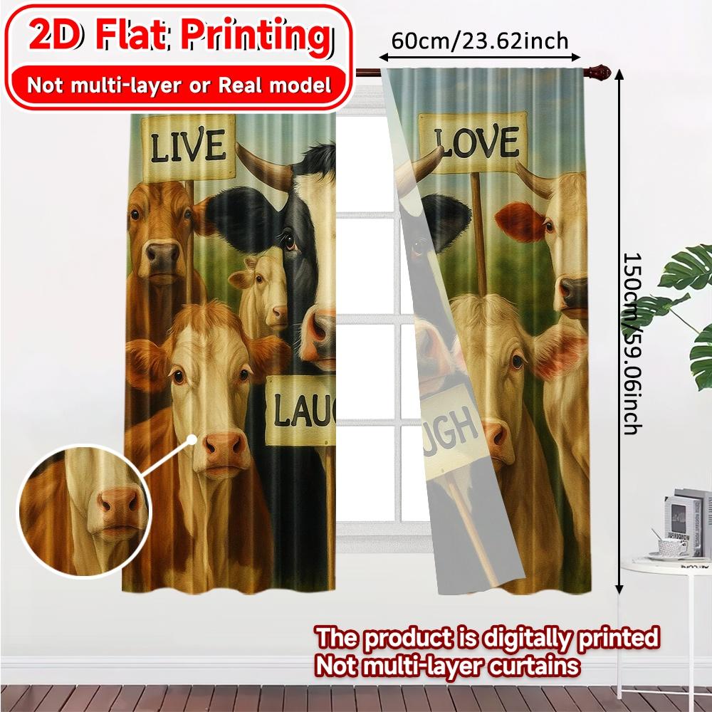 2pcs, 2D FLAT PRINTING Curtains (Without Rod) Cow Positivity Halloween Festival Fashion Curtains Versatile Durable Polyester