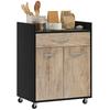 Kitchen Service Trolley With Wheels Drawer Cabinet 2 Doors Wooden Shelf Gray Wood Effect Black