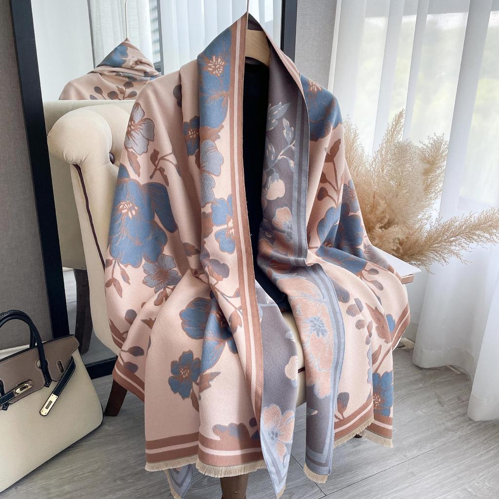 Korean Version Double-Sided Printing Imitation Cashmere Scarf Women'S Thickened Winter Warm Scarf Fashion Shawl Scarf