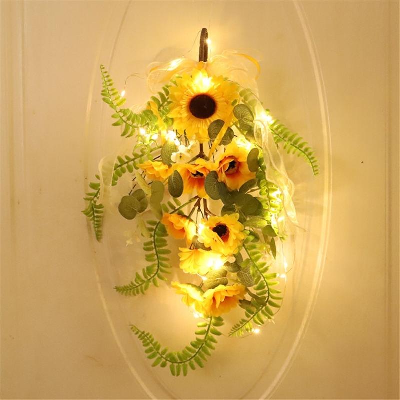 Easy To Install Faux Sunflower Wall Hanging Ornament Green Plant Decoration for Home or Commercial Space