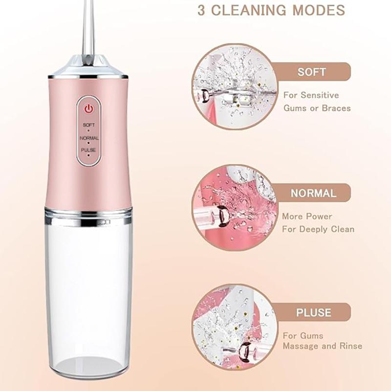 USB Portable Oral Irrigator Water Flosser Dental Water Jet Tools Pick Cleaning Teeth 200ML 4 Nozzles Mouth Oral Cleaning Agents 3