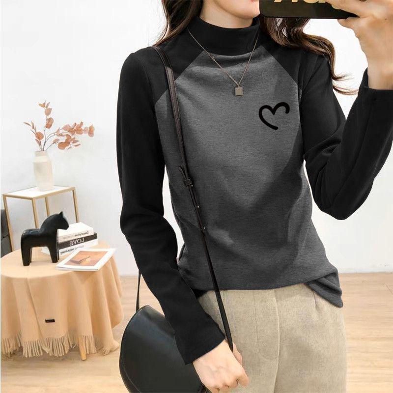 Women's Fleece Raglan Sleeve Turtleneck Long-Sleeve T-Shirt for Autumn/Winter, Printed Base Layer Top.