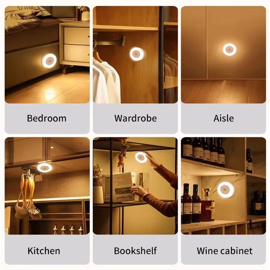 Energy Saving Led Touch Sensor Night Lights USB Rechargeable Wall Light Room Aisle Bedroom Round Portable Night Lamp