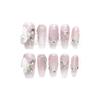 HANDMADE Press On Artificial Nail Medium Coffin Shape Pink Transparent Gradient Jade Butterfly Floating Phototherapy Nails Fake Nails with Toolkit