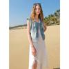 Women's 2025 Spring Pearl White Lace V-Neck Ruffle Trim Slit Long Resort Dress