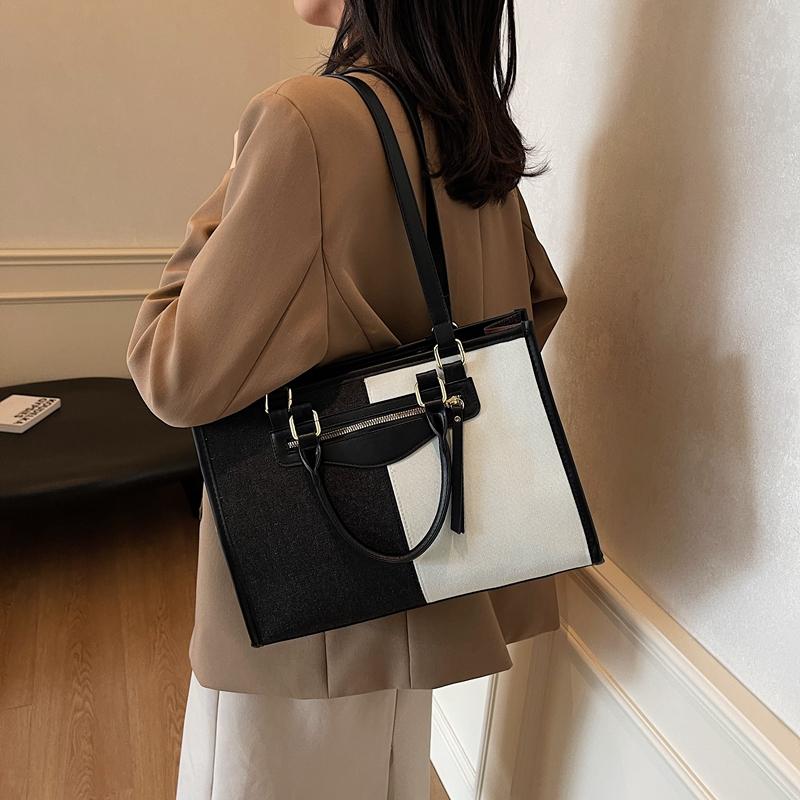 Denim Umhängetasche Damen Color Block Tragetasche Einkaufstasche