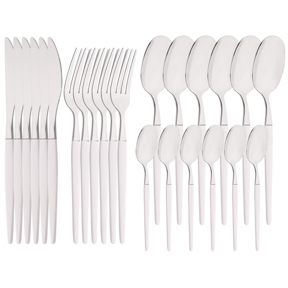 24Pcs Mirror Black Flatware Set Stainless Steel Dinner Knife Fork Coffee Spoon Cutlery Set Kitchen Tableware Dinnerware Set