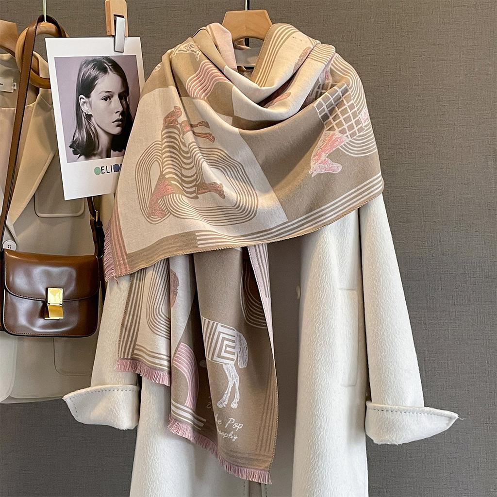 Winter Cashmere Scarf Women Luxury Horse Print Scarves Shawl Female Wrap Scarves Lady Thick Warm Blanket Gift Echarpe Pashmina
